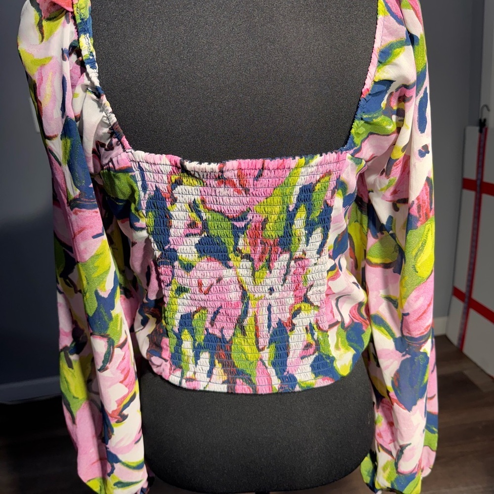Abercrombie & Fitch Multicolor Floral Ruched Blouse Size Medium - Picture 2 of 11